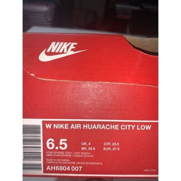 Nike Air Huarache City Low Womens‎ Sneakers Size 6.5 Atmosphere Grey/Hot Punch - Picture 4 of 11